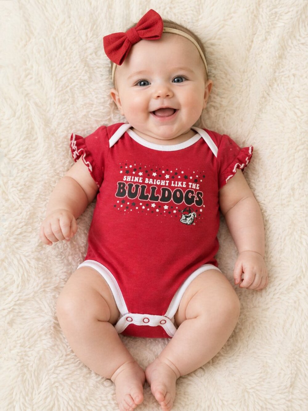 Rivalry Threads Red 'Bulldogs' Stars Graphic Baby Bodysuit with White Trim